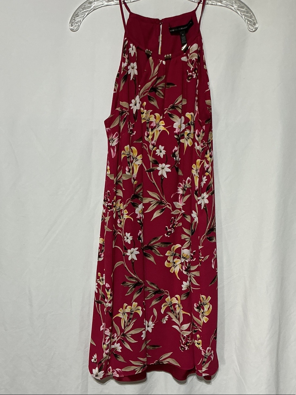 White House | Black Market Lined Poly Red Floral Halter Dress Sz S